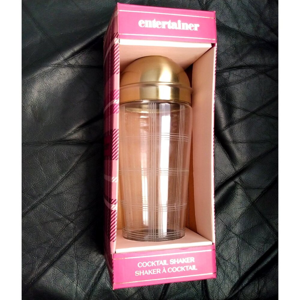 Plaid Glass Cocktail Shaker with Gold Lid 25oz by Entertainer